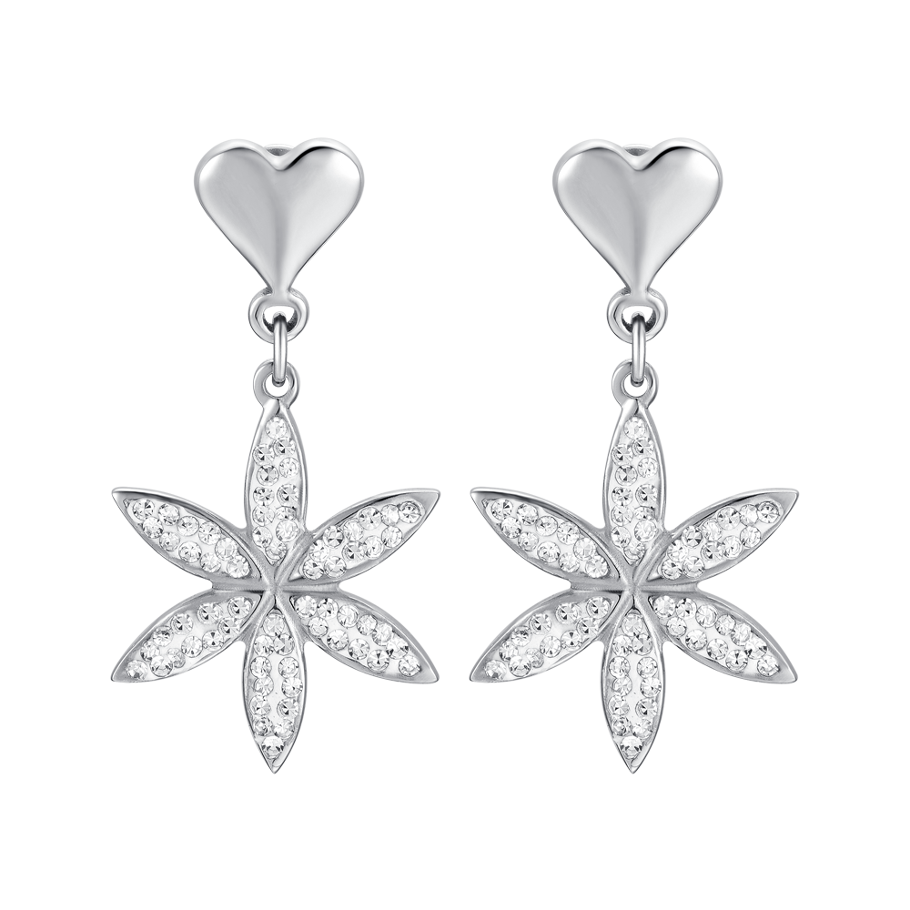 PENDIENTES DE ACERO FLOR DE LA VIDA PARA MUJER CON CRISTALES BLANCOS