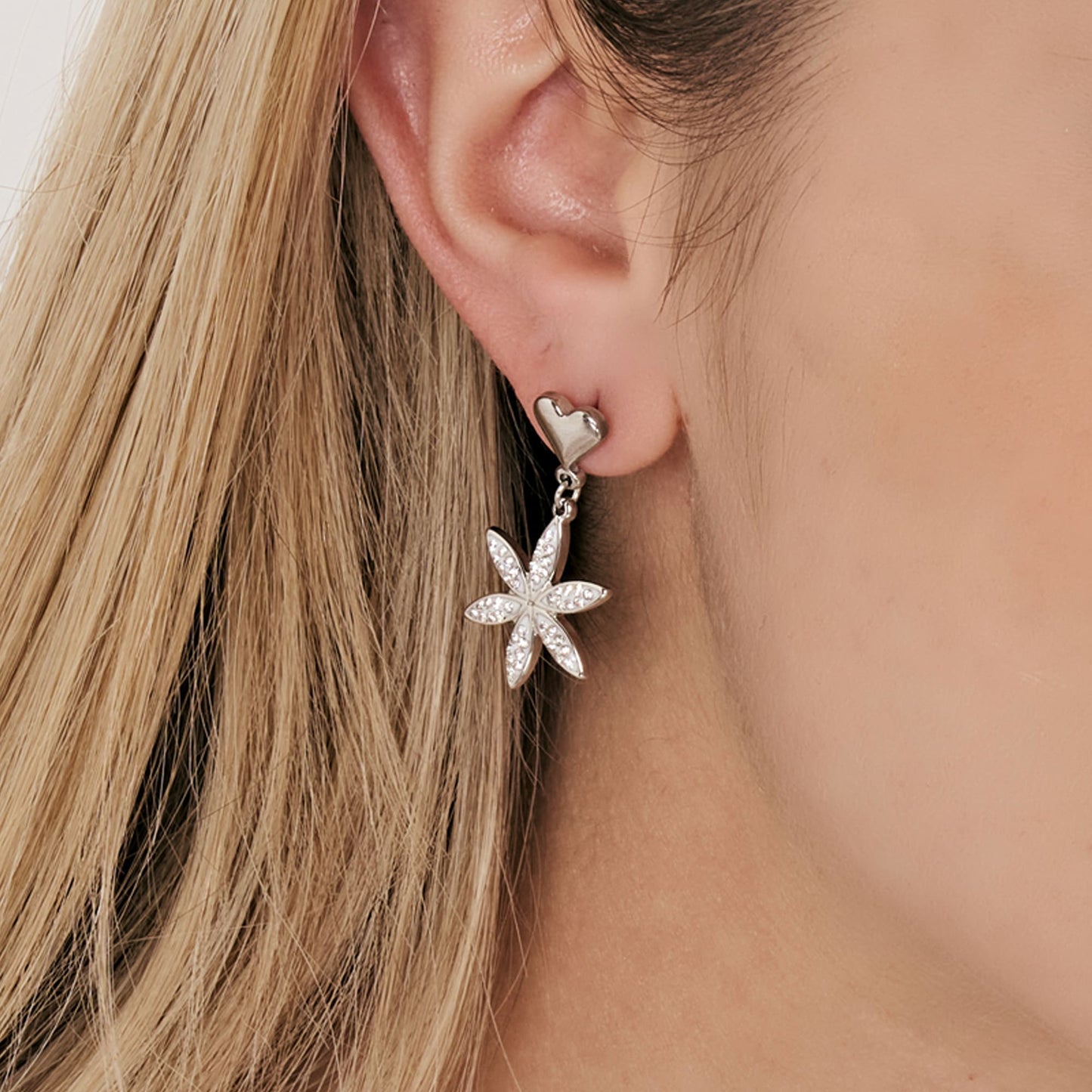 PENDIENTES DE ACERO PARA MUJER CON FLOR DE LA VIDA CON CRISTALES BLANCOS Luca Barra