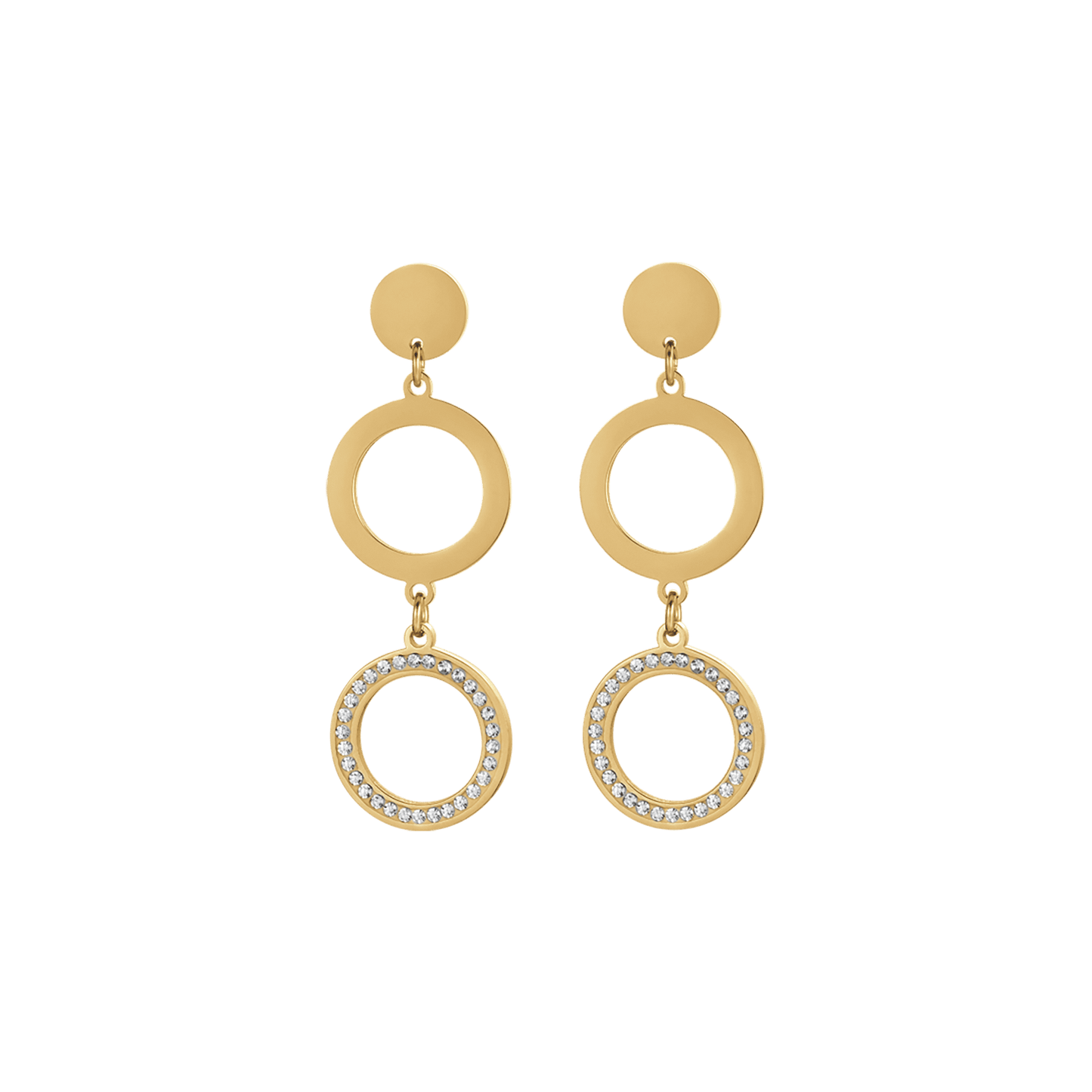 PENDIENTES DE MUJER IP DE ACERO DORADO CON COLGANTE DE CRISTALES BLANCOS