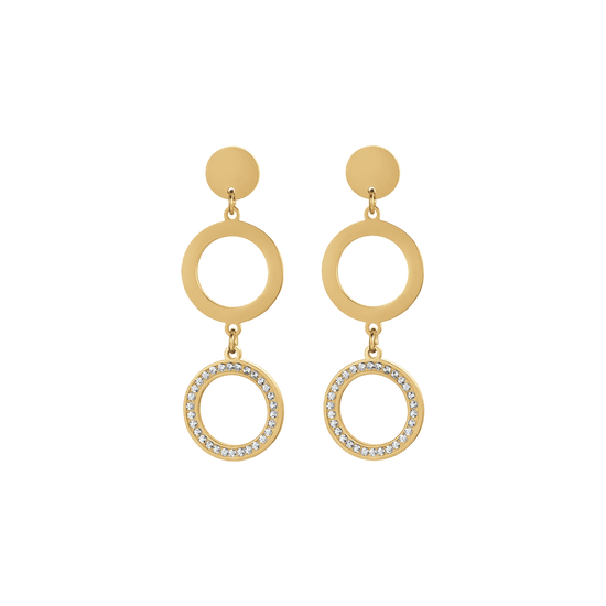 PENDIENTES DE MUJER IP DE ACERO DORADO CON COLGANTE DE CRISTALES BLANCOS