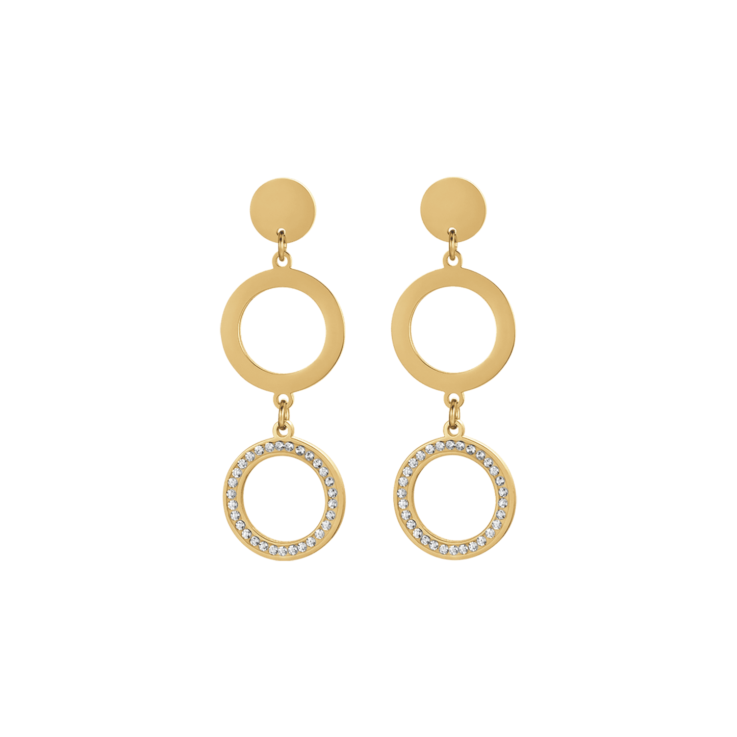 PENDIENTES DE MUJER IP DE ACERO DORADO CON COLGANTE DE CRISTALES BLANCOS