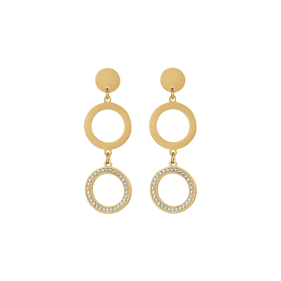 PENDIENTES DE MUJER IP DE ACERO DORADO CON COLGANTE DE CRISTALES BLANCOS