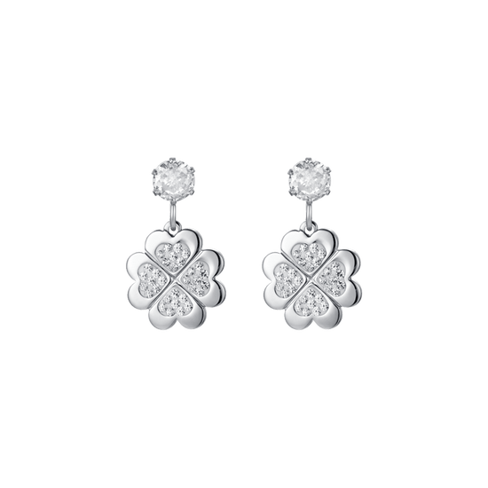 PENDIENTES DE ACERO PARA MUJER CON TRÉBOLES DE CUATRO HOJAS CON CRISTALES BLANCOS