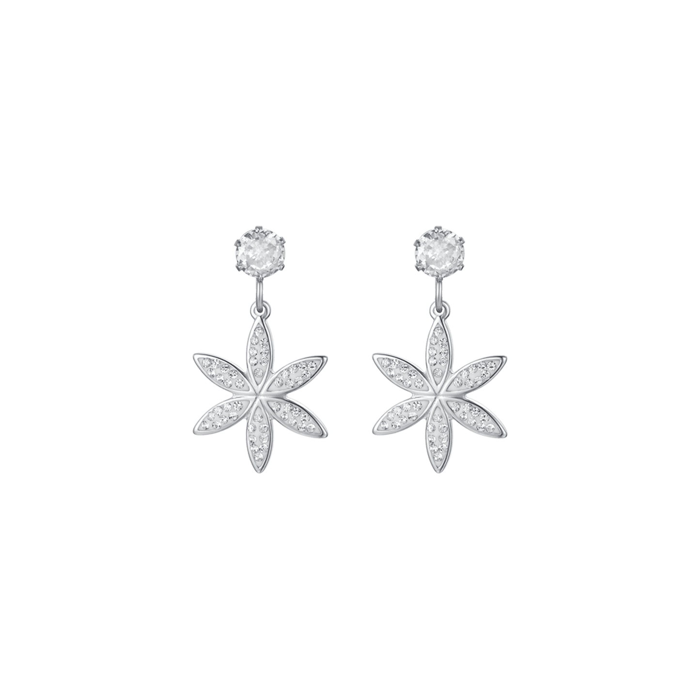 PENDIENTES DE ACERO FLOR DE LA VIDA PARA MUJER CON CRISTALES BLANCOS