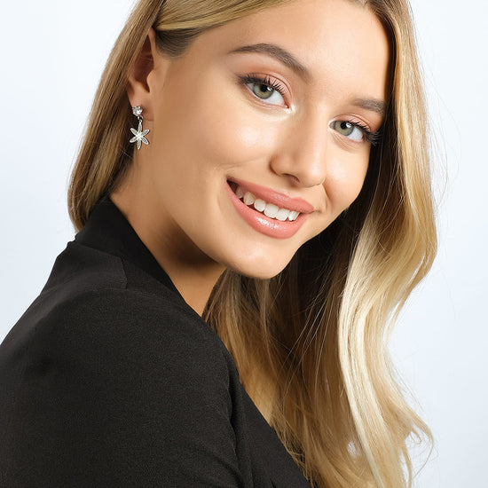 PENDIENTES DE ACERO FLOR DE LA VIDA PARA MUJER CON CRISTALES BLANCOS