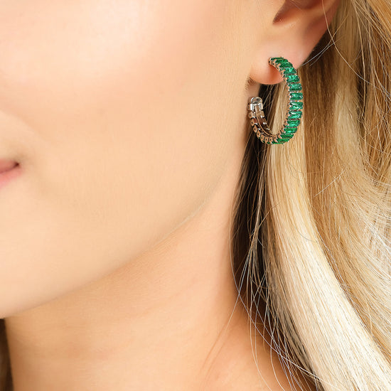 PENDIENTES DE ACERO PARA MUJER CON CRISTALES VERDES