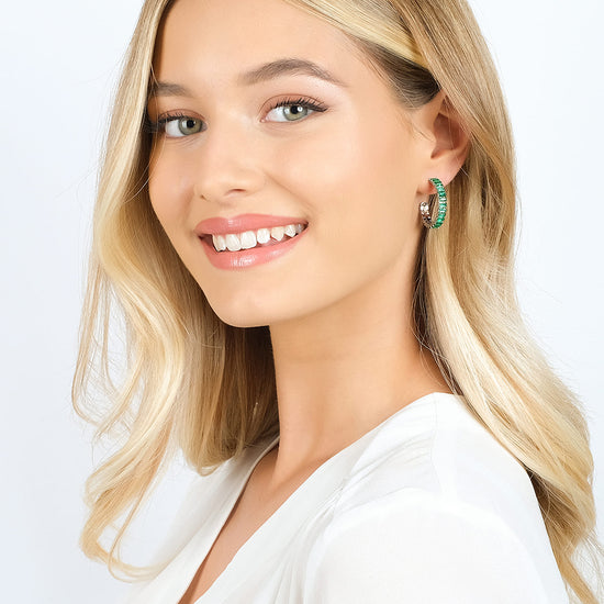 PENDIENTES DE ACERO PARA MUJER CON CRISTALES VERDES