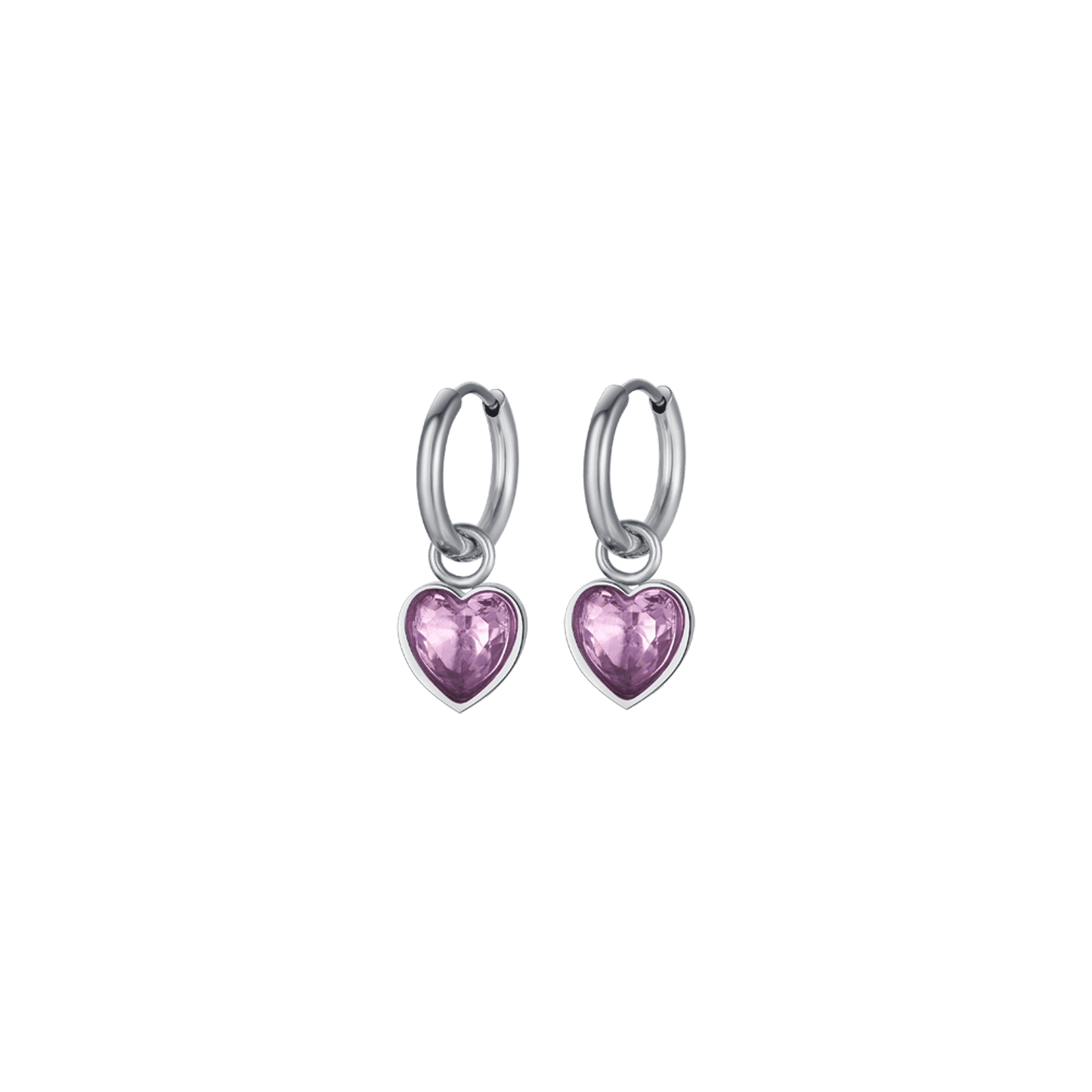 PENDIENTES DE ACERO PARA MUJER CON CORAZONES DE PUNTOS ROSAS