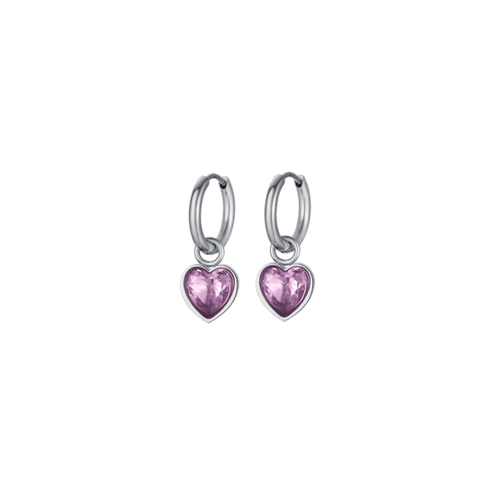 PENDIENTES DE ACERO PARA MUJER CON CORAZONES DE PUNTOS ROSAS