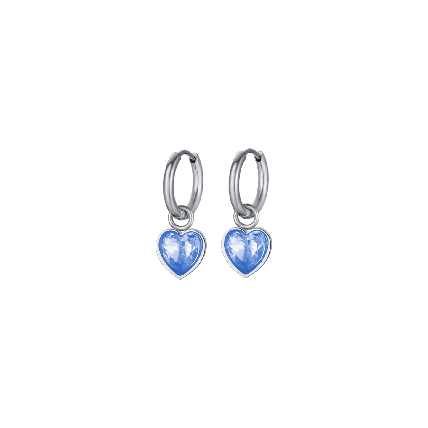 PENDIENTES DE ACERO PARA MUJER CON CORAZONES DE PUNTOS AZUL CLARO