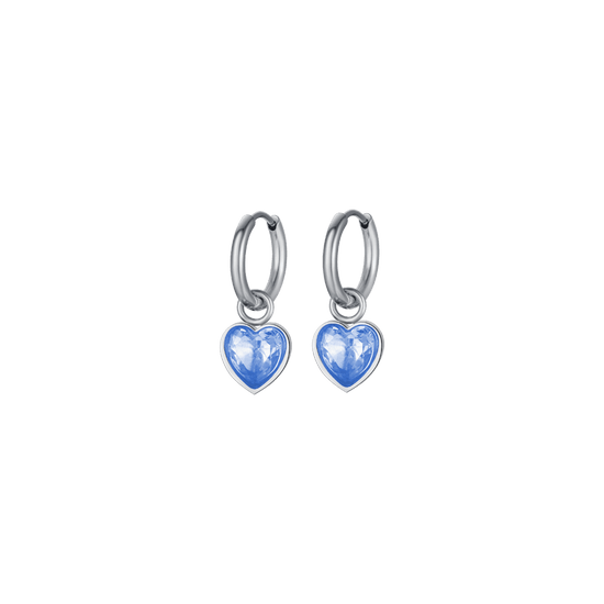 PENDIENTES DE ACERO PARA MUJER CON CORAZONES DE PUNTOS AZUL CLARO