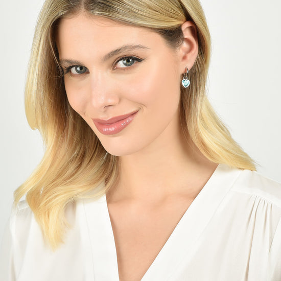 PENDIENTES DE ACERO PARA MUJER CON CORAZONES DE PUNTOS AZUL CLARO