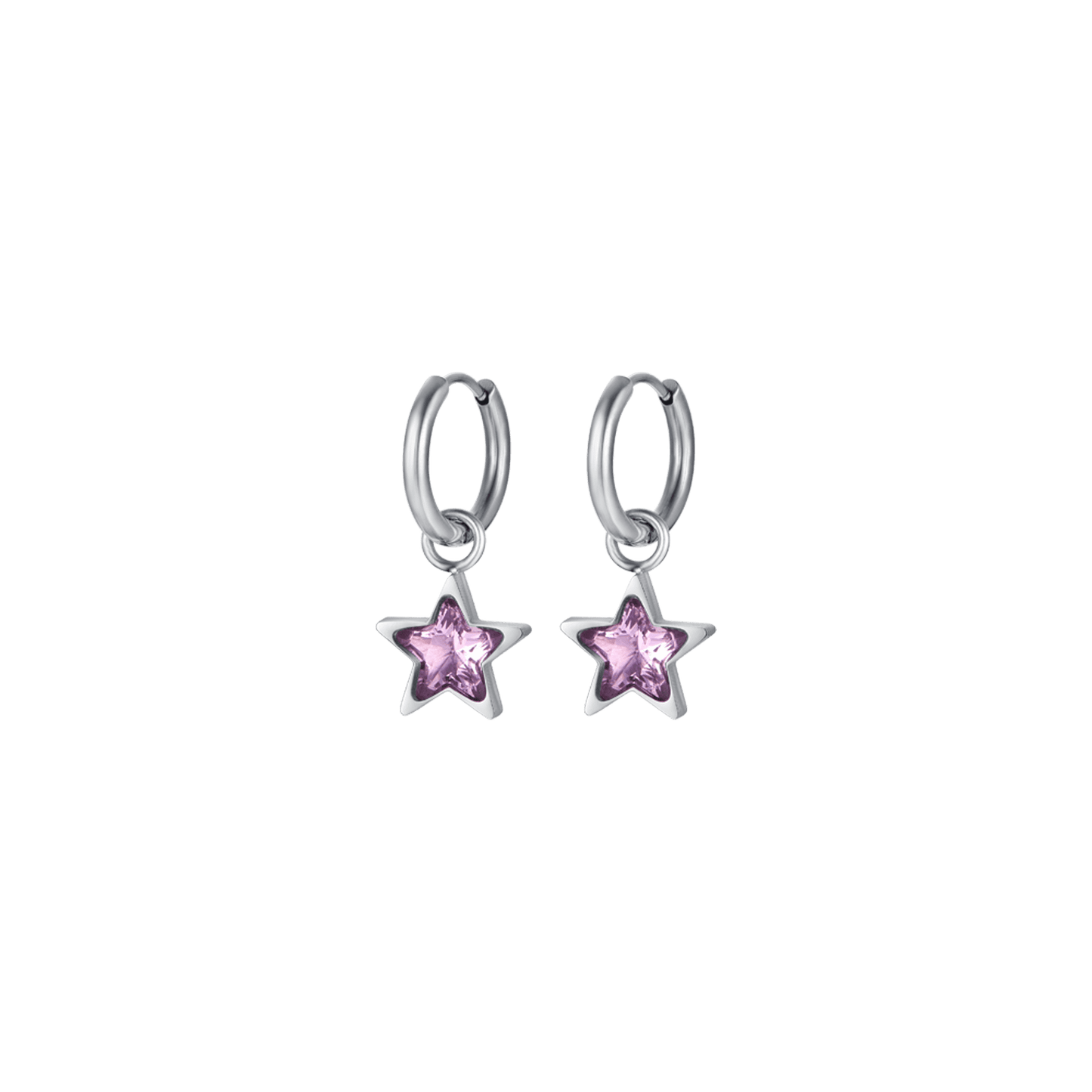 PENDIENTES DE ACERO PARA MUJER CON ESTRELLA ROSA PUNTOS DE LUZ