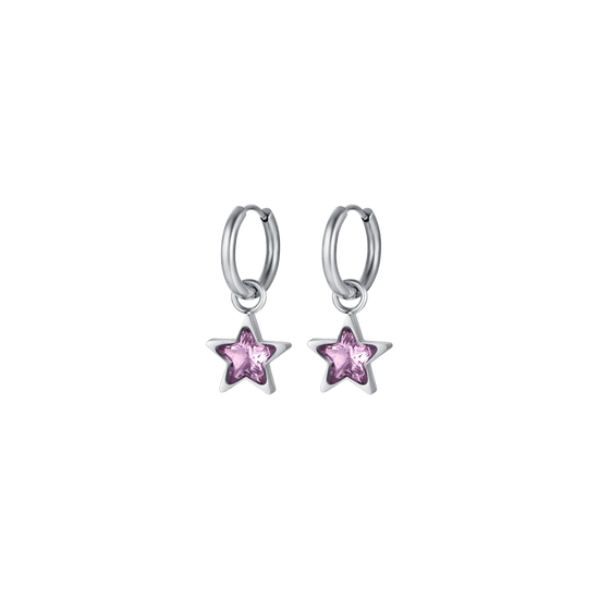 PENDIENTES DE ACERO PARA MUJER CON ESTRELLA ROSA PUNTOS DE LUZ