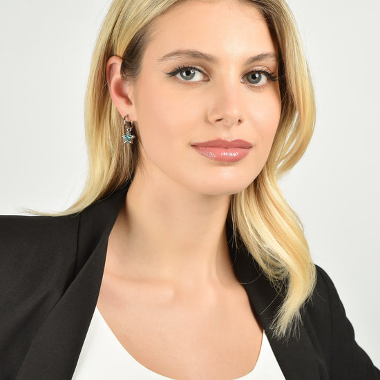 PENDIENTES DE ACERO PARA MUJER CON ESTRELLA AZUL PUNTOS DE LUZ