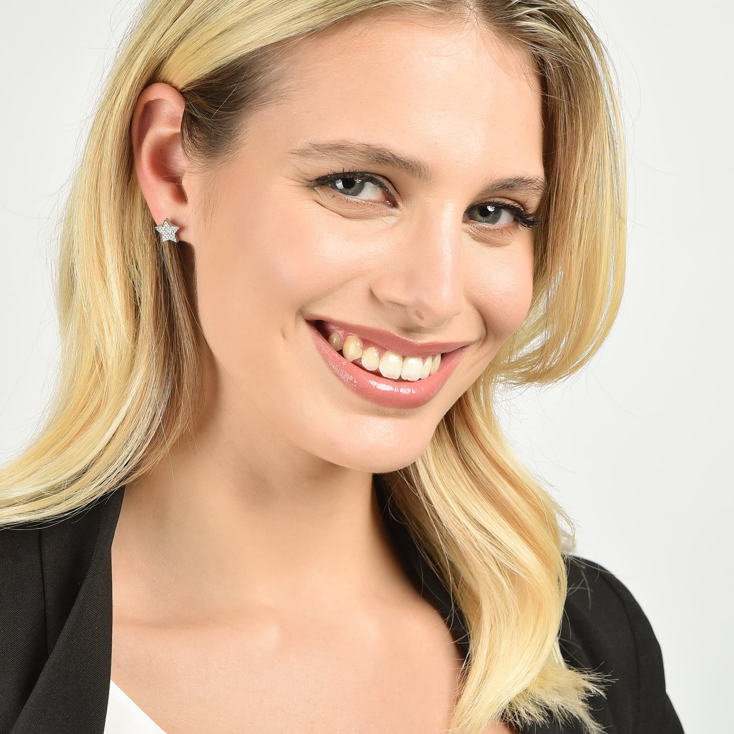 PENDIENTES DE ESTRELLA DE ACERO PARA MUJER CON CRISTALES BLANCOS