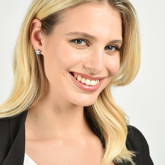 PENDIENTES DE ESTRELLA DE ACERO PARA MUJER CON CRISTALES BLANCOS