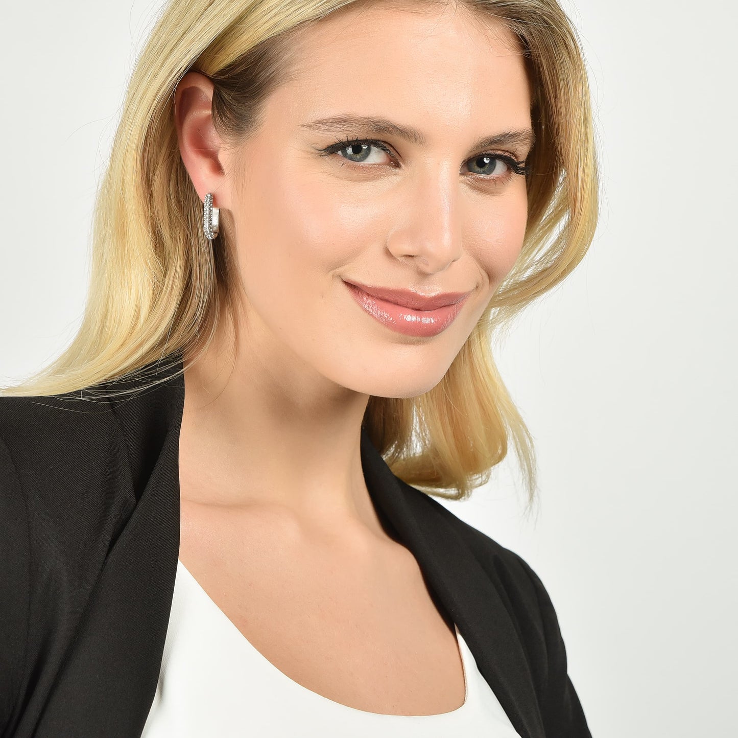 PENDIENTES DE ACERO PARA MUJER CON CRISTALES BLANCOS