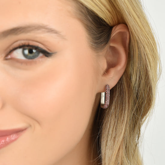 PENDIENTES DE ACERO PARA MUJER CON CRISTALES ROSAS