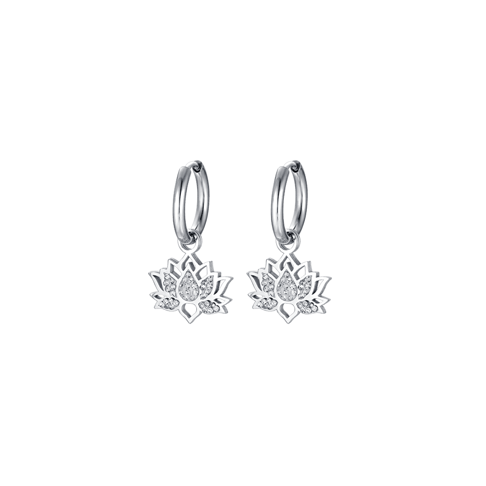 PENDIENTES DE ACERO PARA MUJER CON FLOR DE LOTO CON CRISTALES BLANCOS