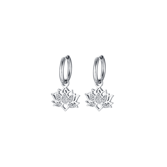 PENDIENTES DE ACERO PARA MUJER CON FLOR DE LOTO CON CRISTALES BLANCOS