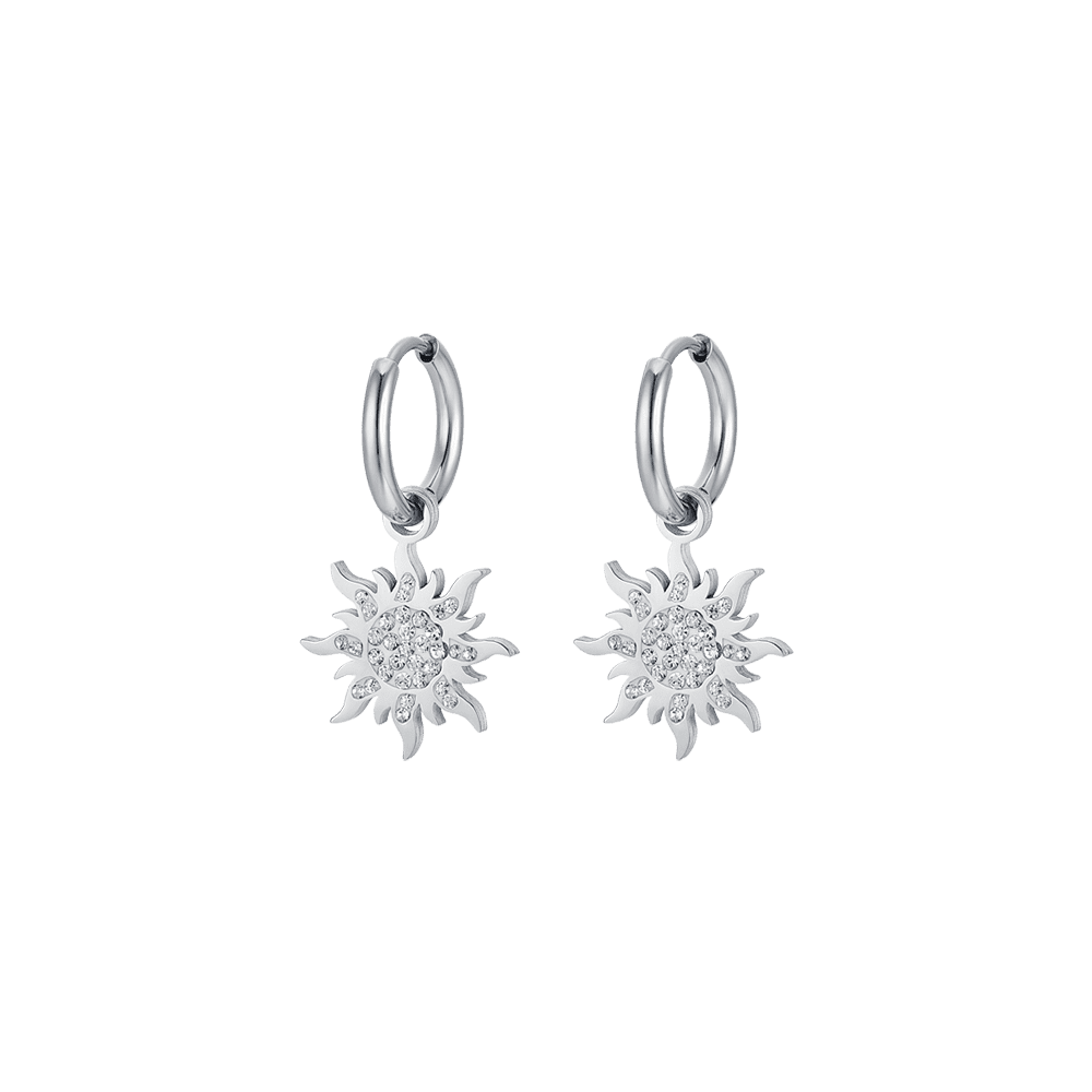 PENDIENTES SOL DE ACERO PARA MUJER CON CRISTALES BLANCOS