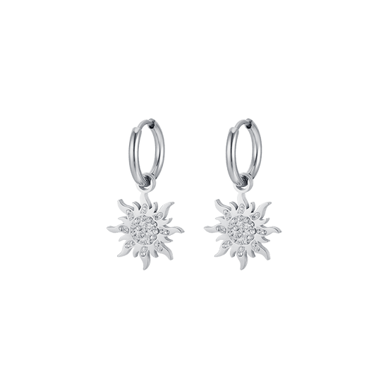 PENDIENTES SOL DE ACERO PARA MUJER CON CRISTALES BLANCOS