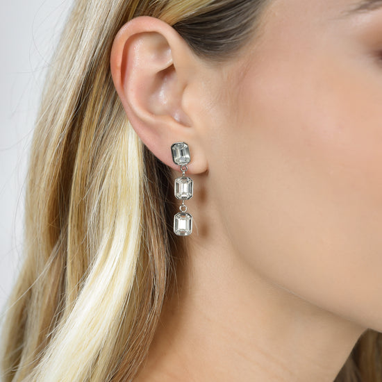 PENDIENTES DE ACERO PARA MUJER CON CRISTALES BLANCOS