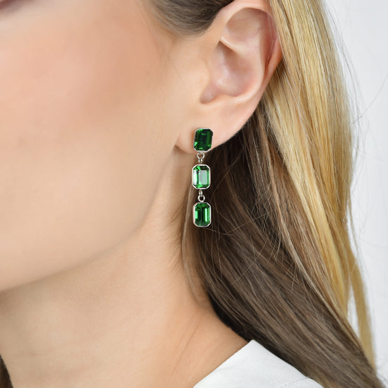 PENDIENTES DE MUJER EN ACERO CON CRISTALES VERDES Luca Barra