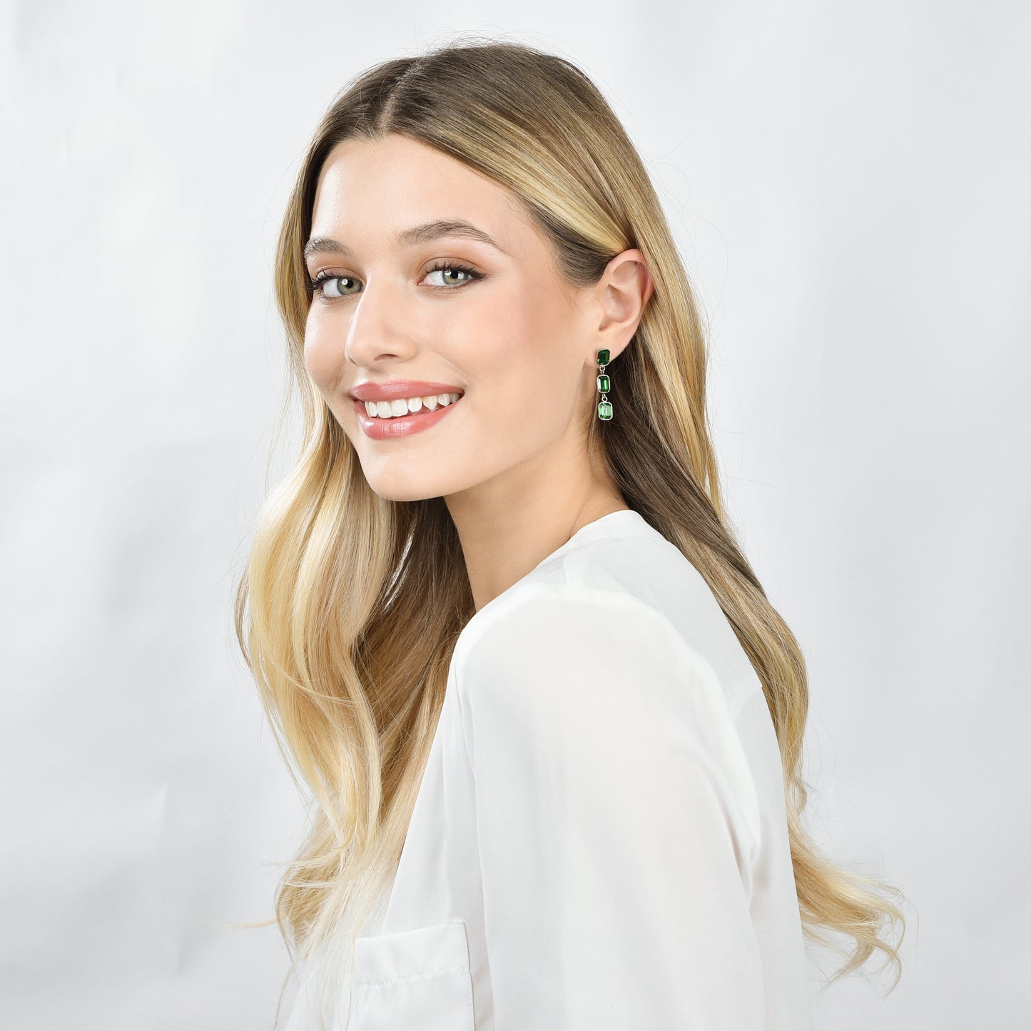 PENDIENTES DE ACERO PARA MUJER CON CRISTALES VERDES