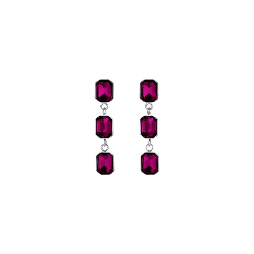 PENDIENTES DE ACERO PARA MUJER CON CRISTALES FUCSIA