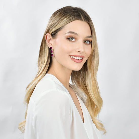 PENDIENTES DE ACERO PARA MUJER CON CRISTALES FUCSIA