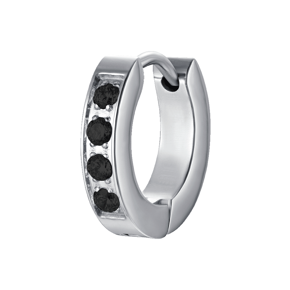 PENDIENTE DE HOMBRE MONO ACERO CON CRISTALES NEGROS