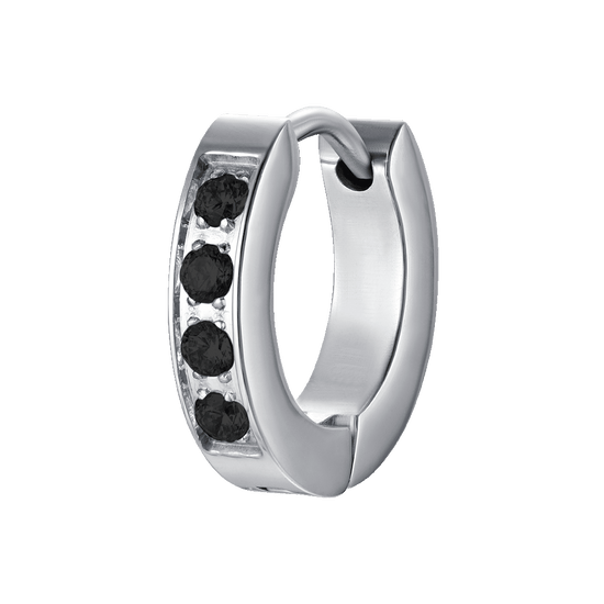 PENDIENTE DE HOMBRE MONO ACERO CON CRISTALES NEGROS