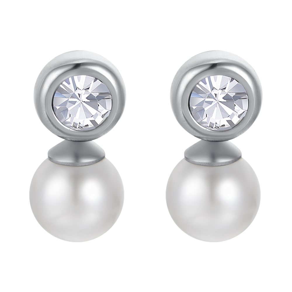 PENDIENTES DE ACERO PARA MUJER CON PERLAS CON CRISTALES BLANCOS