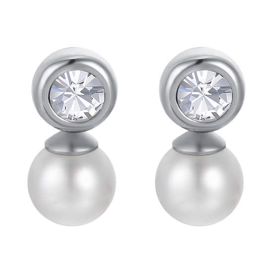 PENDIENTES DE ACERO PARA MUJER CON PERLAS CON CRISTALES BLANCOS