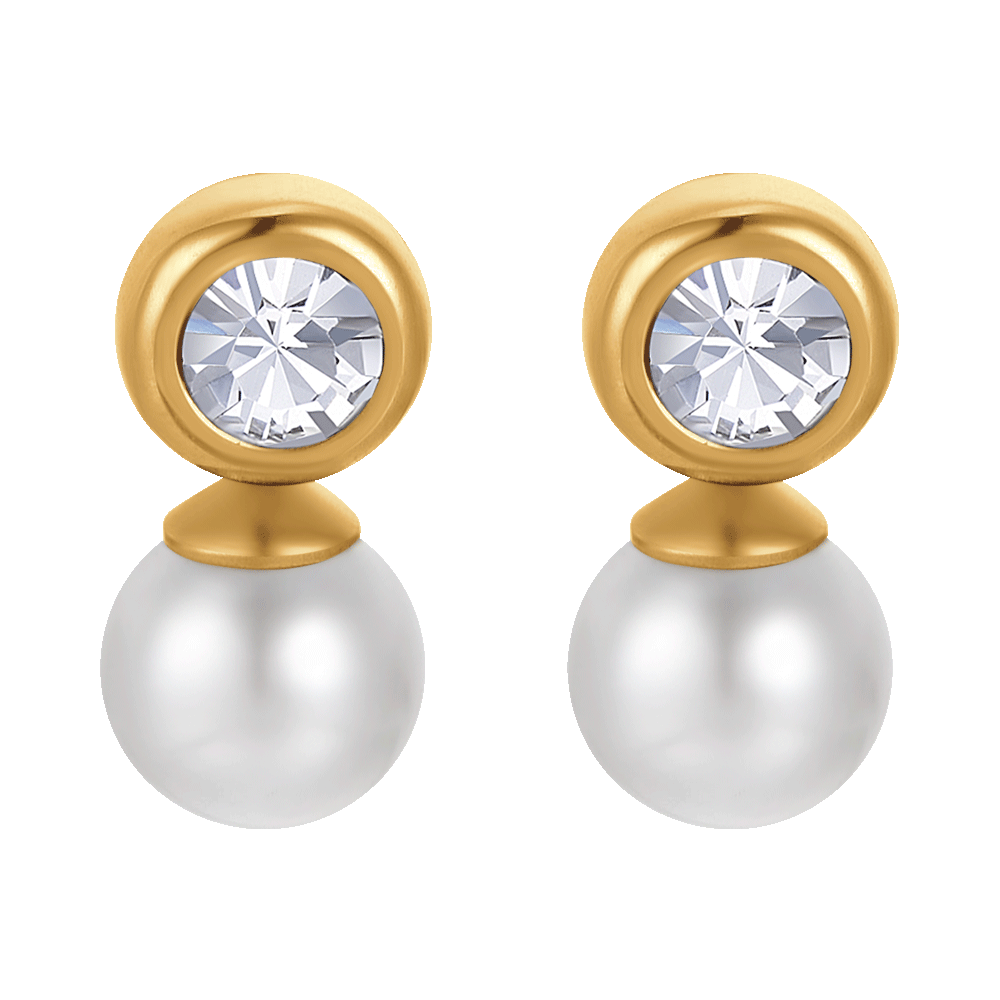 PENDIENTES DE MUJER IP DE ACERO DORADO CON PERLAS CON CRISTALES BLANCOS