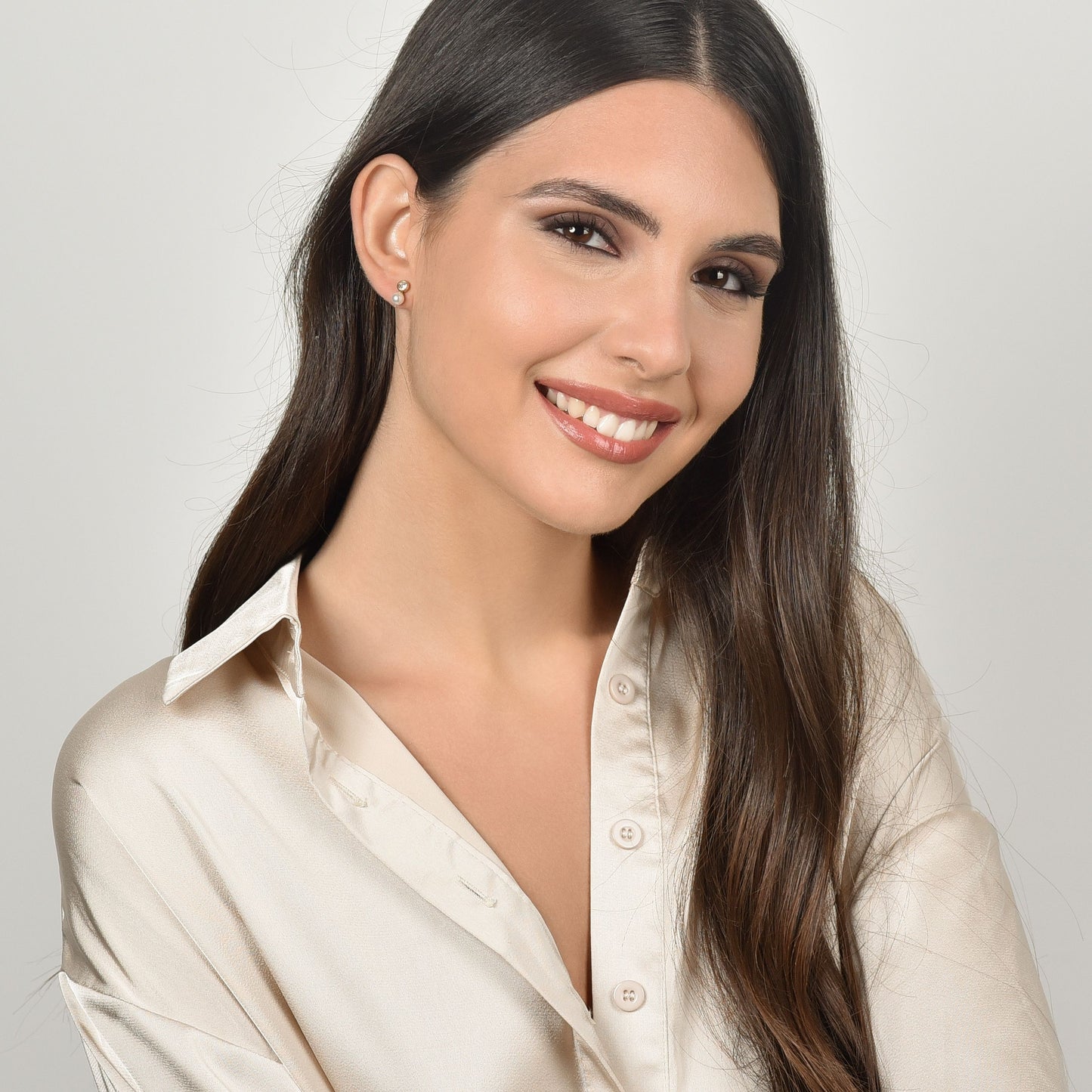 PENDIENTES DE MUJER IP DE ACERO DORADO CON PERLAS CON CRISTALES BLANCOS