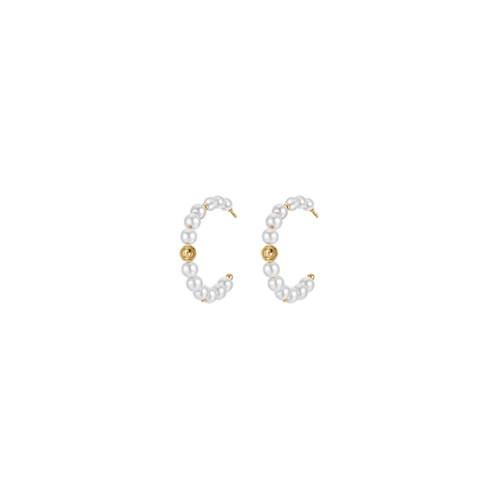 PENDIENTES DE MUJER IP DE ACERO DORADO CON PERLAS Y ELEMENTOS DE ACERO