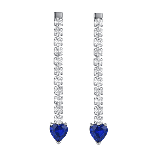 PENDIENTES DE TENIS DE ACERO PARA MUJER CON CRISTALES BLANCOS Y CORAZONES DE CRISTAL AZUL
