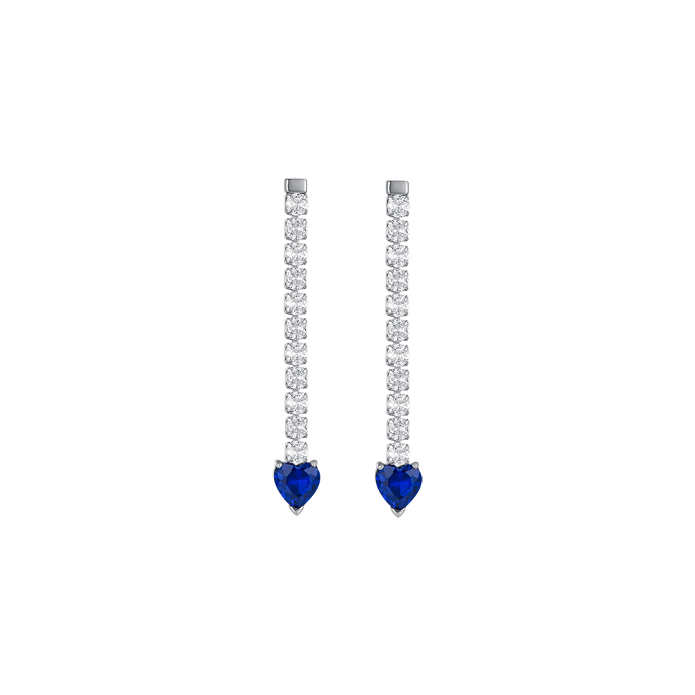 PENDIENTES DE TENIS DE ACERO PARA MUJER CON CRISTALES BLANCOS Y CORAZONES DE CRISTAL AZUL