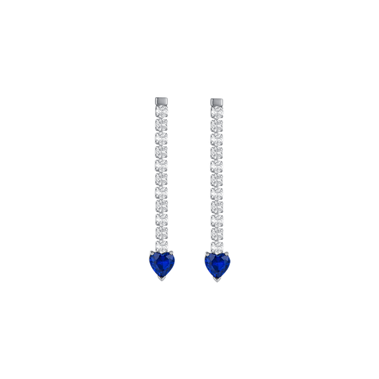 PENDIENTES DE TENIS DE ACERO PARA MUJER CON CRISTALES BLANCOS Y CORAZONES DE CRISTAL AZUL