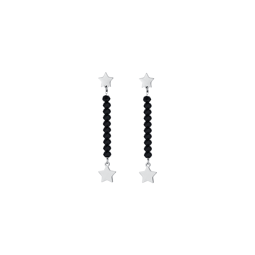 PENDIENTES DE ACERO PARA MUJER CON CRISTALES NEGROS Y ESTRELLAS