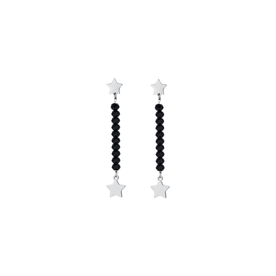 PENDIENTES DE ACERO PARA MUJER CON CRISTALES NEGROS Y ESTRELLAS