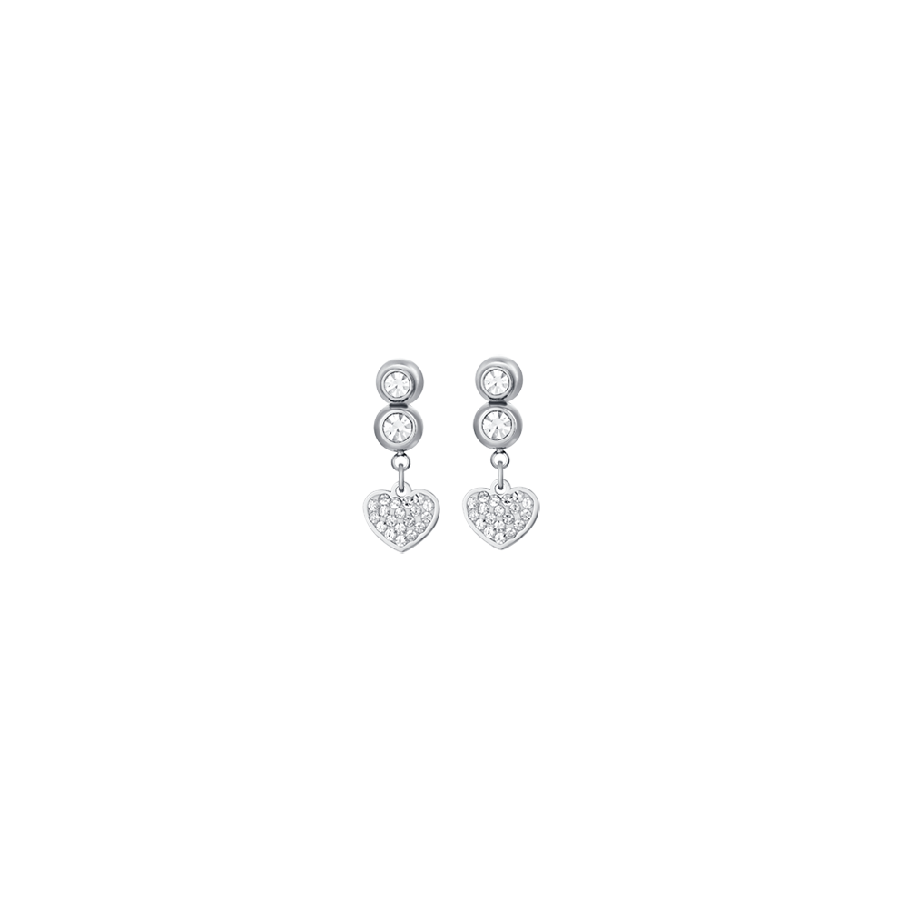 PENDIENTES DE ACERO PARA MUJER CON CORAZONES CON CRISTALES BLANCOS