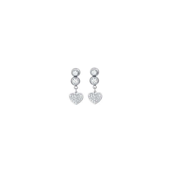 PENDIENTES DE ACERO PARA MUJER CON CORAZONES CON CRISTALES BLANCOS