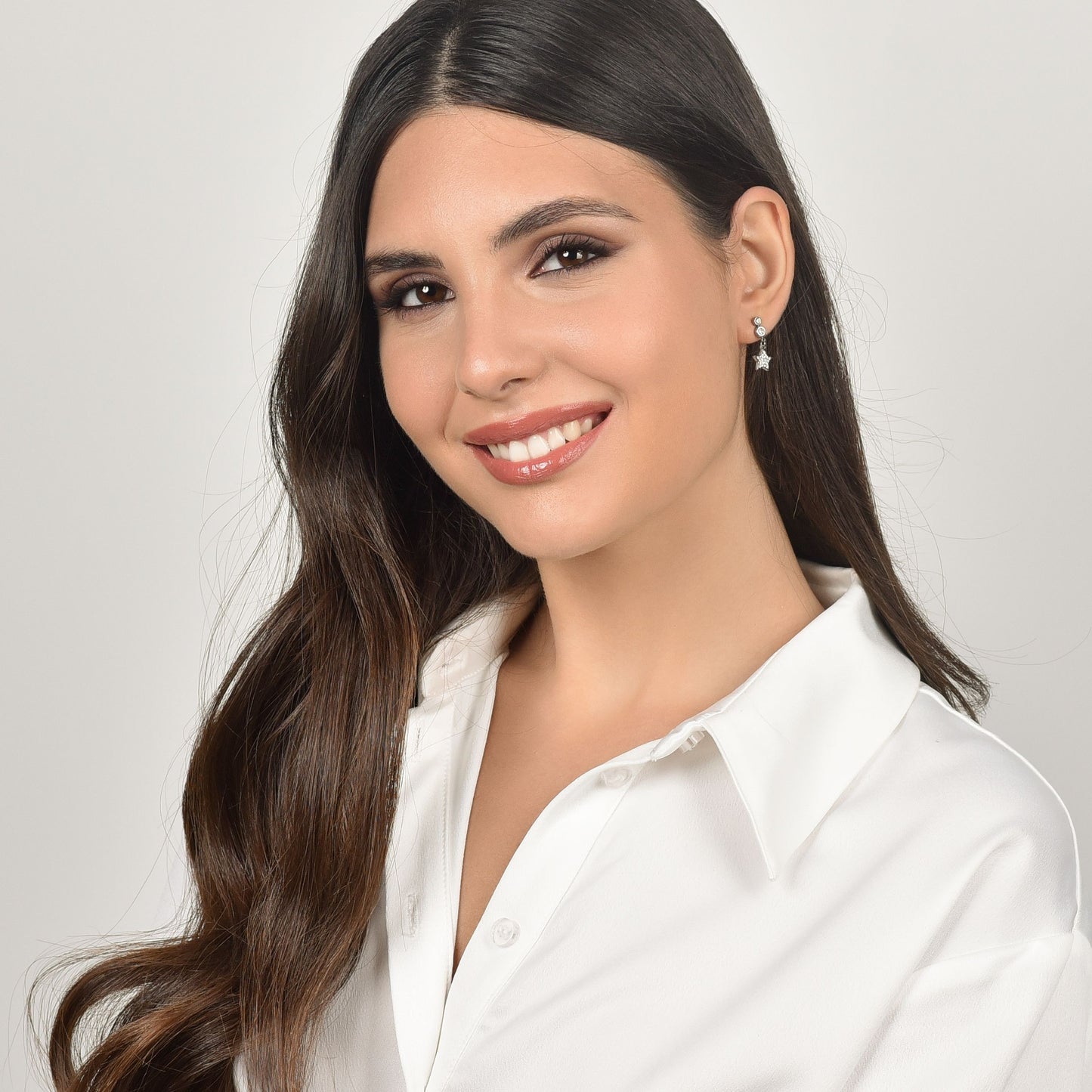 PENDIENTES DE ESTRELLA DE ACERO PARA MUJER CON CRISTALES BLANCOS