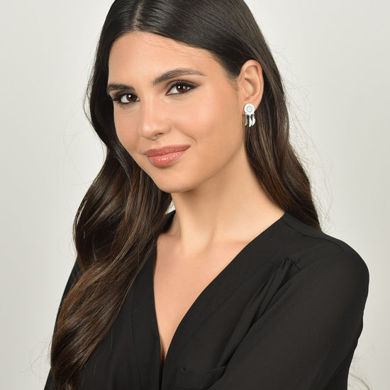 PENDIENTES ATRAPASUEÑOS DE ACERO PARA MUJER CON CRISTALES BLANCOS