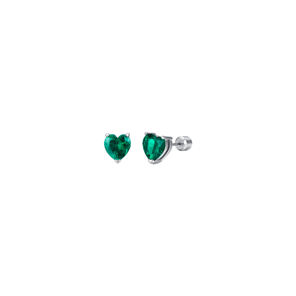 PENDIENTES DE ACERO PARA MUJER CON CORAZONES DE CRISTAL VERDE