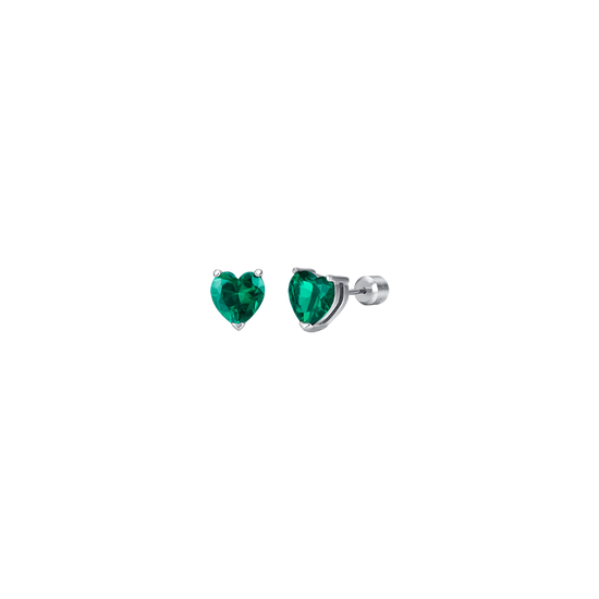 PENDIENTES DE ACERO PARA MUJER CON CORAZONES DE CRISTAL VERDE